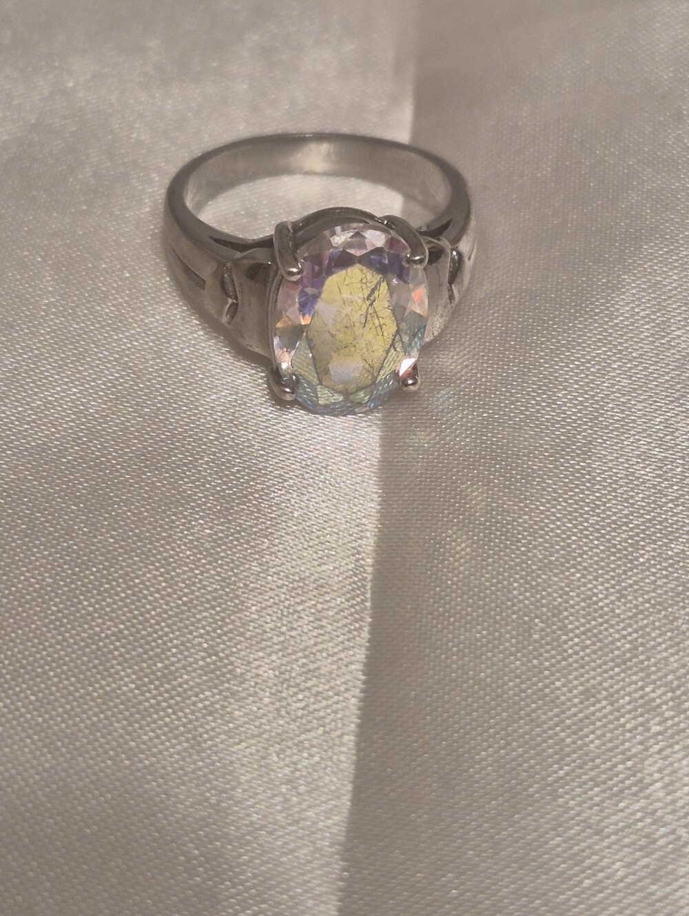 Vintage Aurora Emerald Cut Stone Sterling Silver Ring